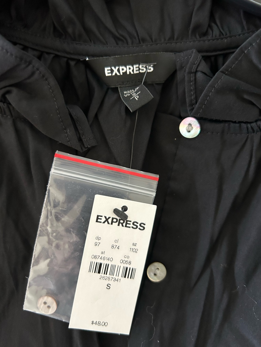 Express Black Ruffled Sleeve Button-Up Top - Picture 6 of 6